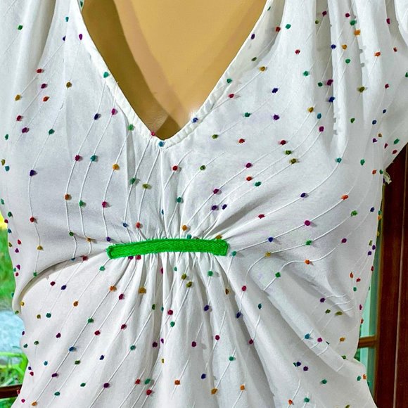 ▪️DIANE VON FURSTENBERG▪️Colorful Embroidered Confetti Flutter Sleeve Blouse Top - Picture 4 of 9